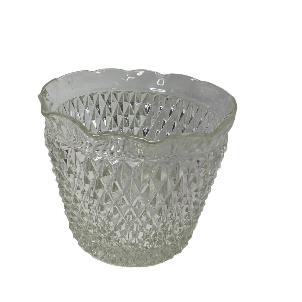 Indiana Ice Bucket Glass Diamond point Ruffle Rim Pattern Glassware Vintage